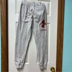 Under Armour Kids Light Gray Joggers with Red Logo